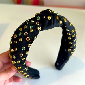 Lele Sadoughi crystal studded black velvet headband